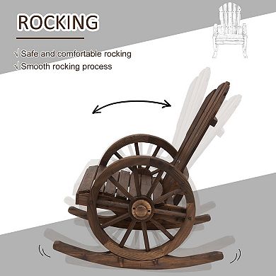 Wooden Rocking Chair with Adirondack Slotted Design and Wagon Wheel Armrests