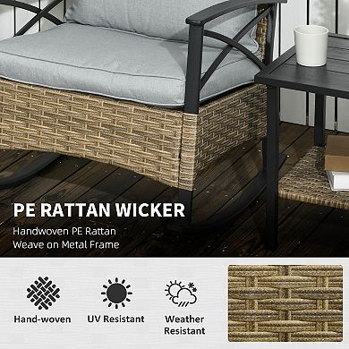 Wicker Rocking Bistro Set with Cushioned Seats and Two Tier Coffee Table