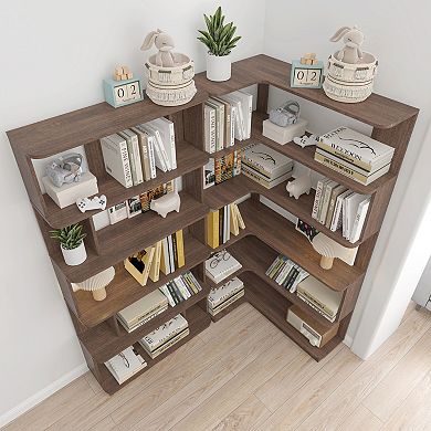 2-Piece Corner Shelving Unit with Free Combination Design and Solid Build for Office
