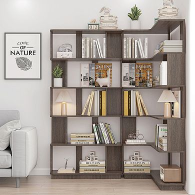 2-Piece Corner Shelving Unit with Free Combination Design and Solid Build for Office