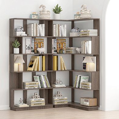2-Piece Corner Shelving Unit with Free Combination Design and Solid Build for Office