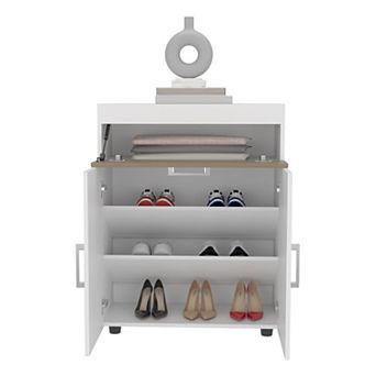Double Door Shoe Rack with Interior Shelves Freestanding Storage Cabinet for Hallway