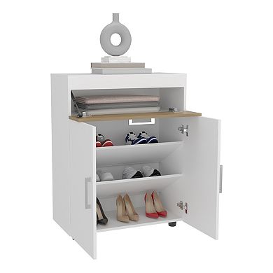 Double Door Shoe Rack with Interior Shelves Freestanding Storage Cabinet for Hallway