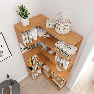 5-Tier Corner Storage Rack with Protective Edges and Solid Wood for Entryway Decor