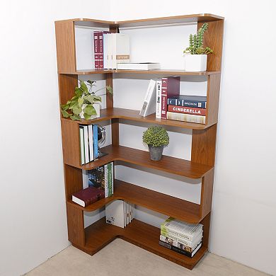 5-Tier Corner Storage Rack with Protective Edges and Solid Wood for Entryway Decor