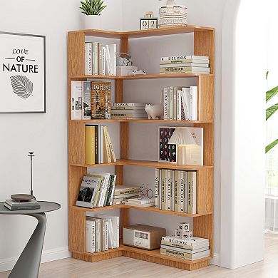 5-Tier Corner Storage Rack with Protective Edges and Solid Wood for Entryway Decor