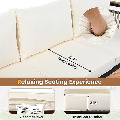 4-Piece Patio Conversation Set with Deep Seating Cushions and Wood Table for Garden