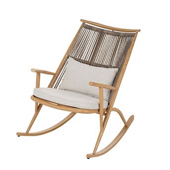Iron Rocking Chair Set with Maple Finish and Side Table for Outdoor Lounging