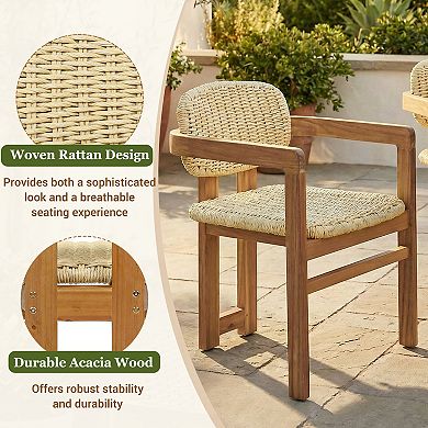2-Piece Rattan Armchairs with Curved Back and Durable Wood Support for Outdoor Nook