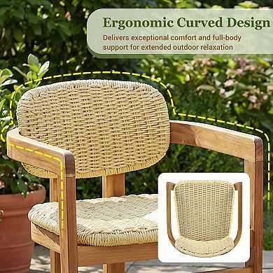 2-Piece Rattan Armchairs with Curved Back and Durable Wood Support for Outdoor Nook