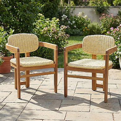2-Piece Rattan Armchairs with Curved Back and Durable Wood Support for Outdoor Nook