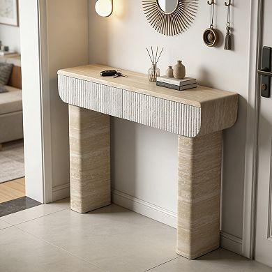 Console Table With Hidden Handle Drawers Easy Assembly Wooden Build For Entryway Dining Hallway