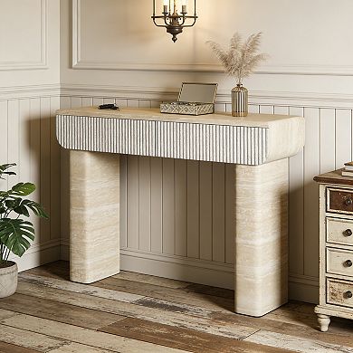 Console Table With Hidden Handle Drawers Easy Assembly Wooden Build For Entryway Dining Hallway