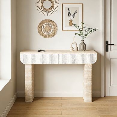 Console Table With Hidden Handle Drawers Easy Assembly Wooden Build For Entryway Dining Hallway