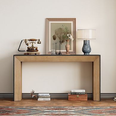 Wood Veneer Console Table With Fireplace Inspired Outline Stable Frame For Entryway Hallway