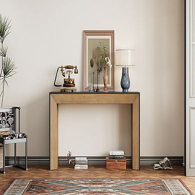 Wood Veneer Console Table With Fireplace Inspired Outline Stable Frame For Entryway Hallway
