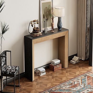 Wood Veneer Console Table With Fireplace Inspired Outline Stable Frame For Entryway Hallway