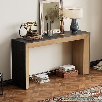Wood Veneer Console Table With Fireplace Inspired Outline Stable Frame For Entryway Hallway