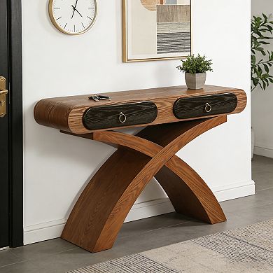 Console Table With Drawer Storage Ashwood Veneer And Cross Leg Structure For Entryway Dining Room