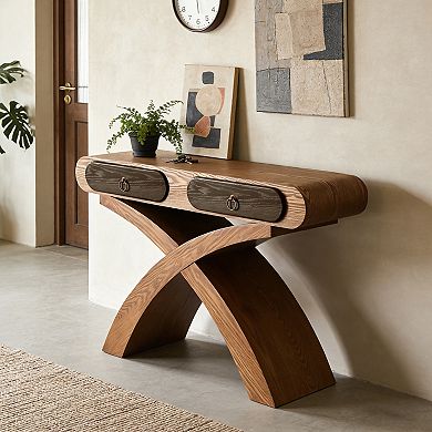 Console Table With Drawer Storage Ashwood Veneer And Cross Leg Structure For Entryway Dining Room