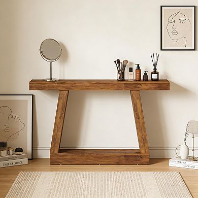 Multi Layer Entryway Console Table Natural Wood Material For Sofa Side And Corridor Placement