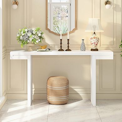 Long Entryway Console Table With Geometric Lines And Adjustable Feet For Indoor Household Areas