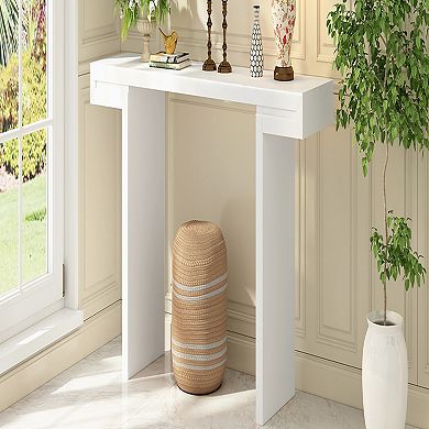 Long Entryway Console Table With Geometric Lines And Adjustable Feet For Indoor Household Areas