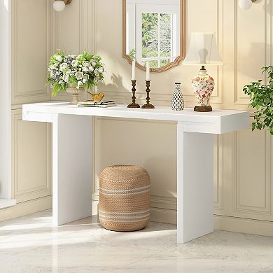 Long Entryway Console Table With Geometric Lines And Adjustable Feet For Indoor Household Areas