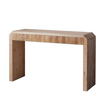 Wood Console Table With Ribbed Texture Single Drawer Storage For Living Room And Foyer Space