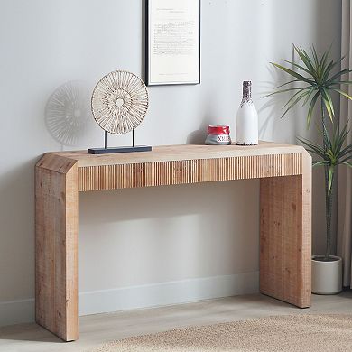 Wood Console Table With Ribbed Texture Single Drawer Storage For Living Room And Foyer Space