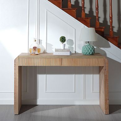 Wood Console Table With Ribbed Texture Single Drawer Storage For Living Room And Foyer Space