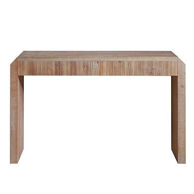 Wood Console Table With Ribbed Texture Single Drawer Storage For Living Room And Foyer Space