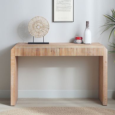 Wood Console Table With Ribbed Texture Single Drawer Storage For Living Room And Foyer Space