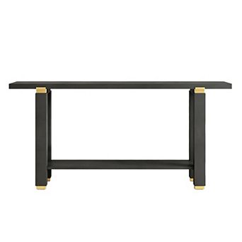 Wooden Console Table With Metal Accents And Built In Shelf For Entryway Sofa Side Household Use