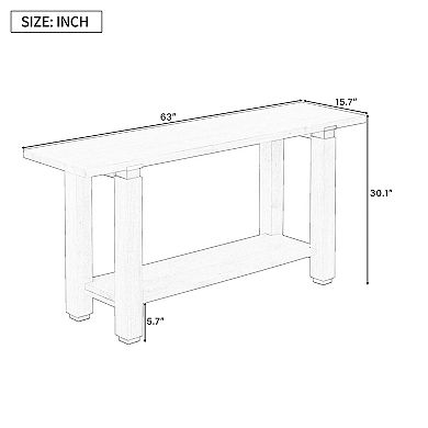 Wooden Console Table With Metal Accents And Built In Shelf For Entryway Sofa Side Household Use