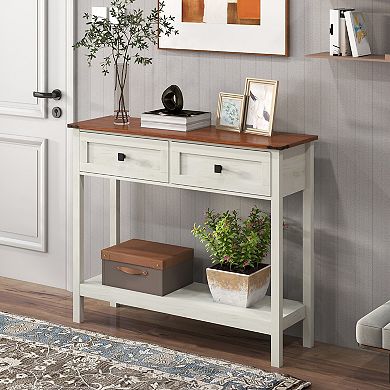 Console Table With Dual Drawer And Bottom Shelf Wooden Storage Build For Entryway Hallway
