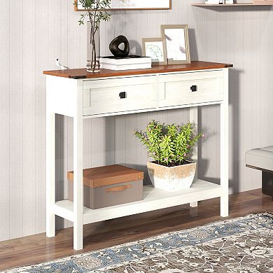 Console Table With Dual Drawer And Bottom Shelf Wooden Storage Build For Entryway Hallway