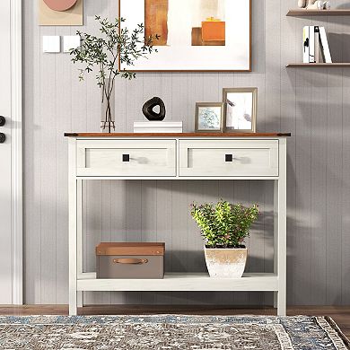 Console Table With Dual Drawer And Bottom Shelf Wooden Storage Build For Entryway Hallway