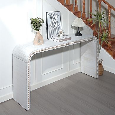 Curved Waterfall Console Table With Bead Detail Wooden Build For Office Hallway And Indoor Spaces