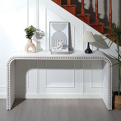 Curved Waterfall Console Table With Bead Detail Wooden Build For Office Hallway And Indoor Spaces