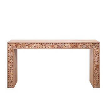 Wood Console Table With Log Accent Detail Narrow Build For Hallway Accent And Sofa Side Use