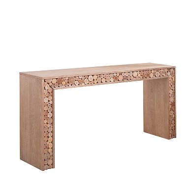 Wood Console Table With Log Accent Detail Narrow Build For Hallway Accent And Sofa Side Use