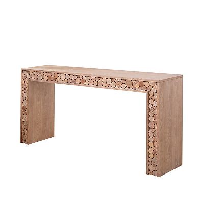 Wood Console Table With Log Accent Detail Narrow Build For Hallway Accent And Sofa Side Use