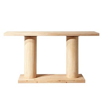 Wooden Console Table With Column Pedestal Structure Decorative Build For Entryway Living Room
