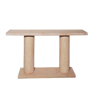 Wooden Console Table With Column Pedestal Structure Decorative Build For Entryway Living Room