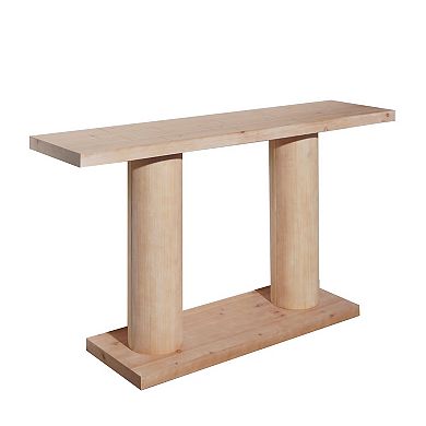Wooden Console Table With Column Pedestal Structure Decorative Build For Entryway Living Room