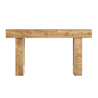 Long Wooden Console Table With Natural Grain Detail Rectangular Frame For Entryway Behind Couch