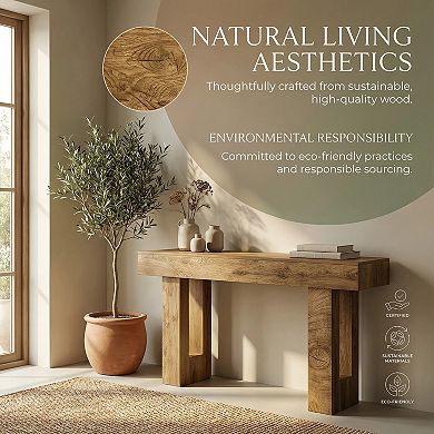 Long Wooden Console Table With Natural Grain Detail Rectangular Frame For Entryway Behind Couch