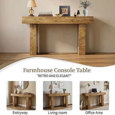 Long Wooden Console Table With Natural Grain Detail Rectangular Frame For Entryway Behind Couch