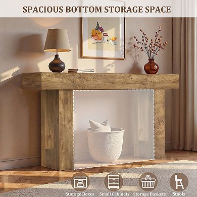 Long Wooden Console Table With Natural Grain Detail Rectangular Frame For Entryway Behind Couch